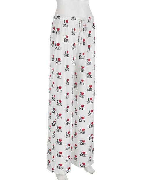 柄 パンツ ハート柄プリントワイドパンツ レディース