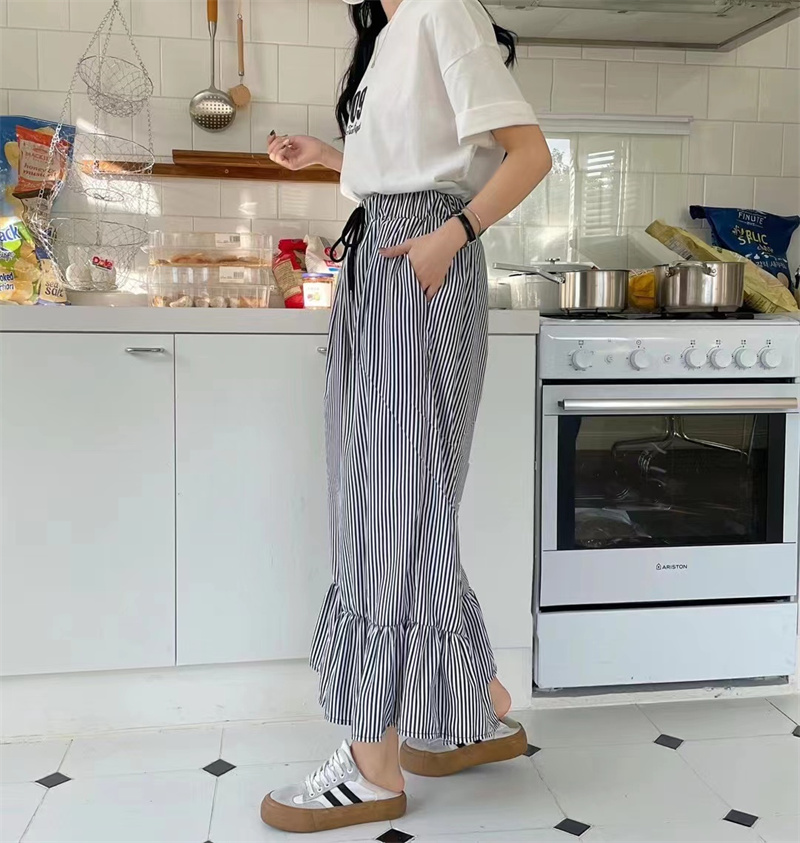 柄 パンツ ゆったりハイウエストチェック柄ストライプ柄パンツ