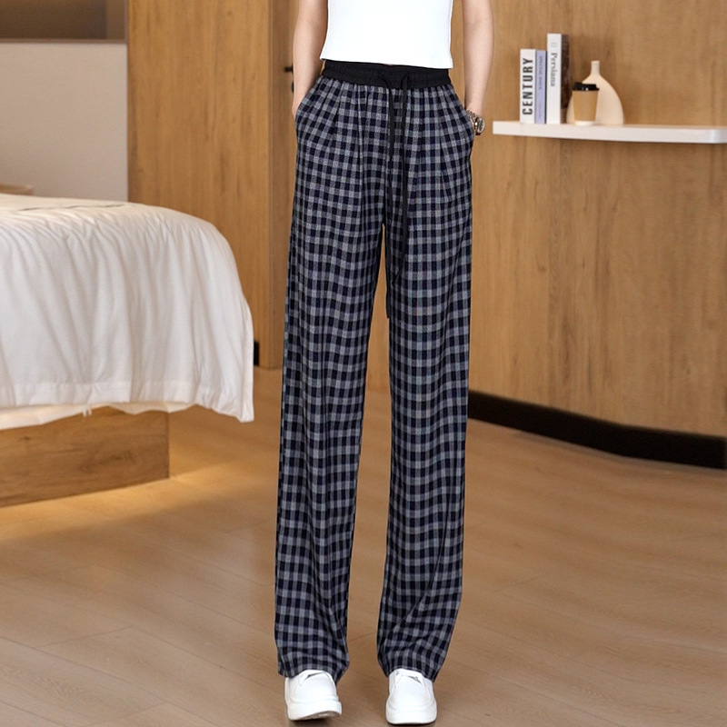 柄 パンツ 格子模様リラックスワイドパンツ