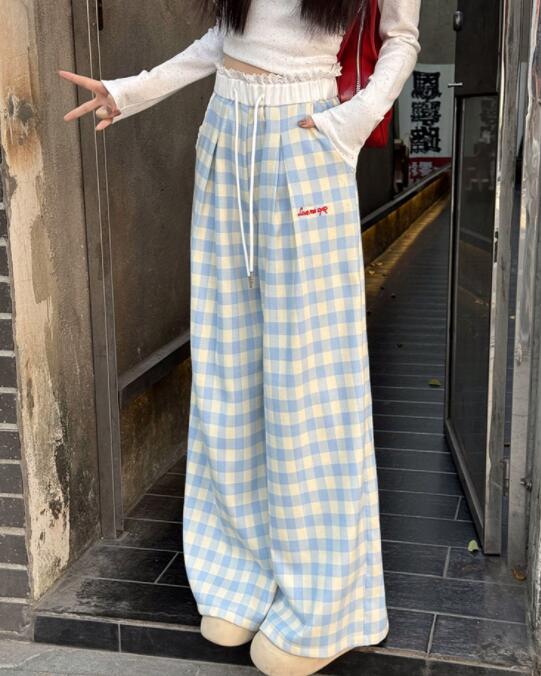 柄 パンツ レディース チェック柄 ワイドパンツ ゆったり美脚