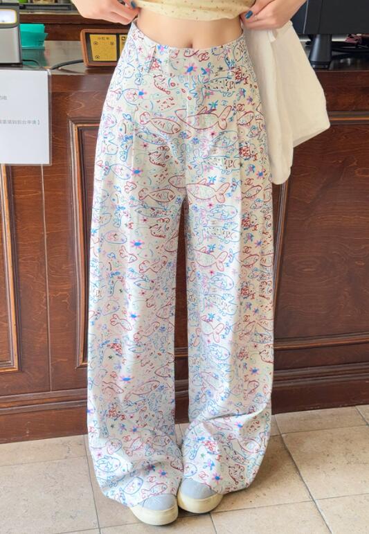 柄 パンツ ペイズリー柄ハイウエストワイドパンツ