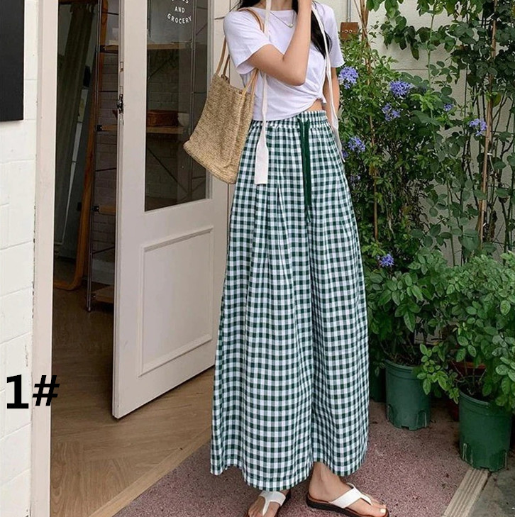 柄 パンツ 二〇二五年新作チェック柄ワイドパンツ女性用ハイウエスト