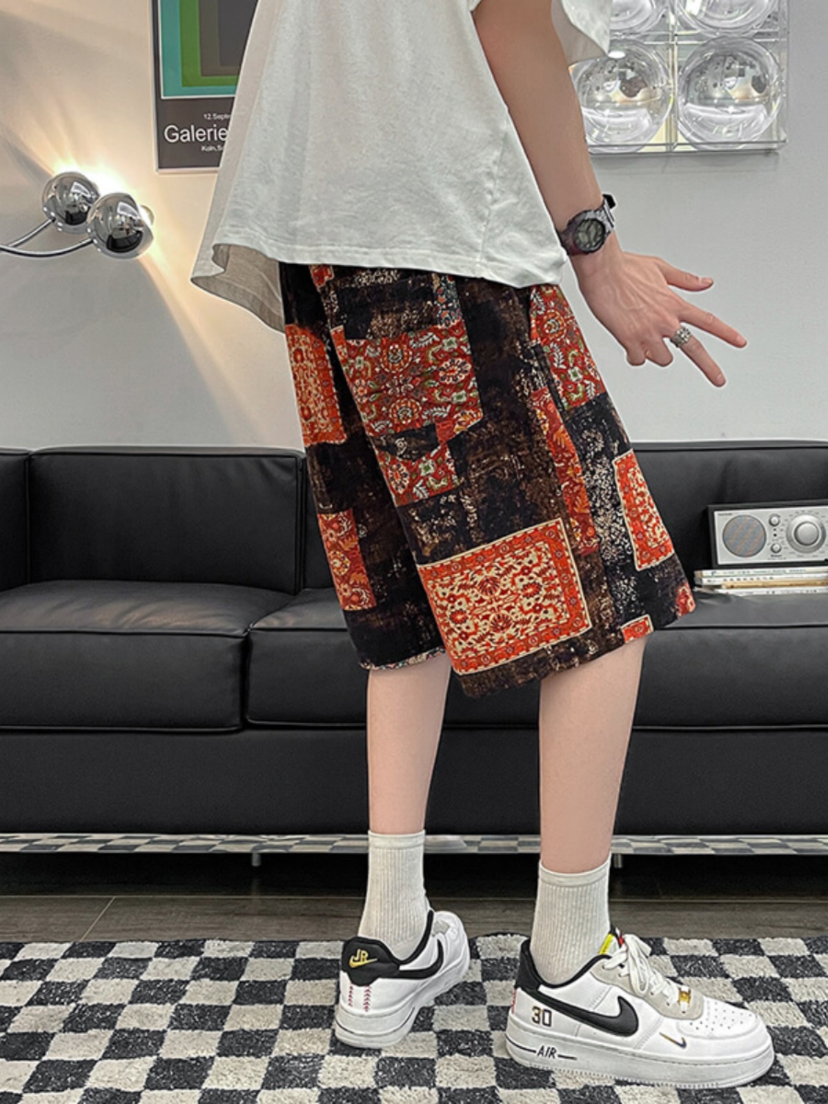 柄 パンツ 季節の花園ショートパンツ