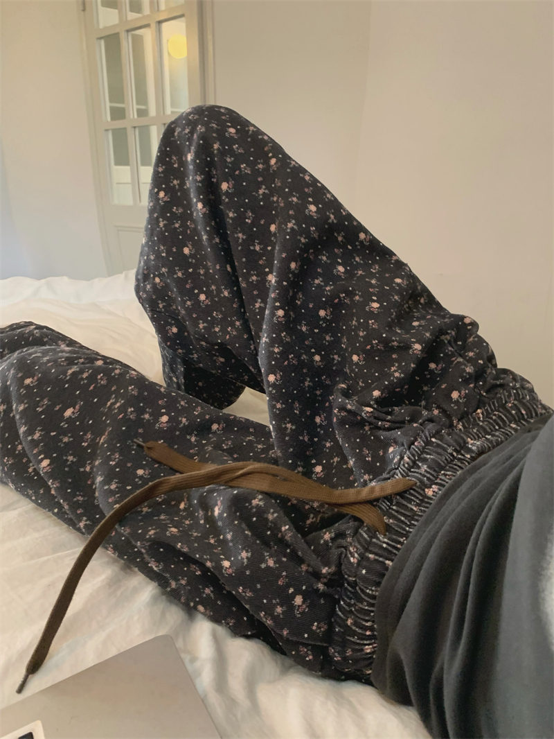 柄 パンツ 秋冬新作 ゆったり 花柄 ワイドパンツ