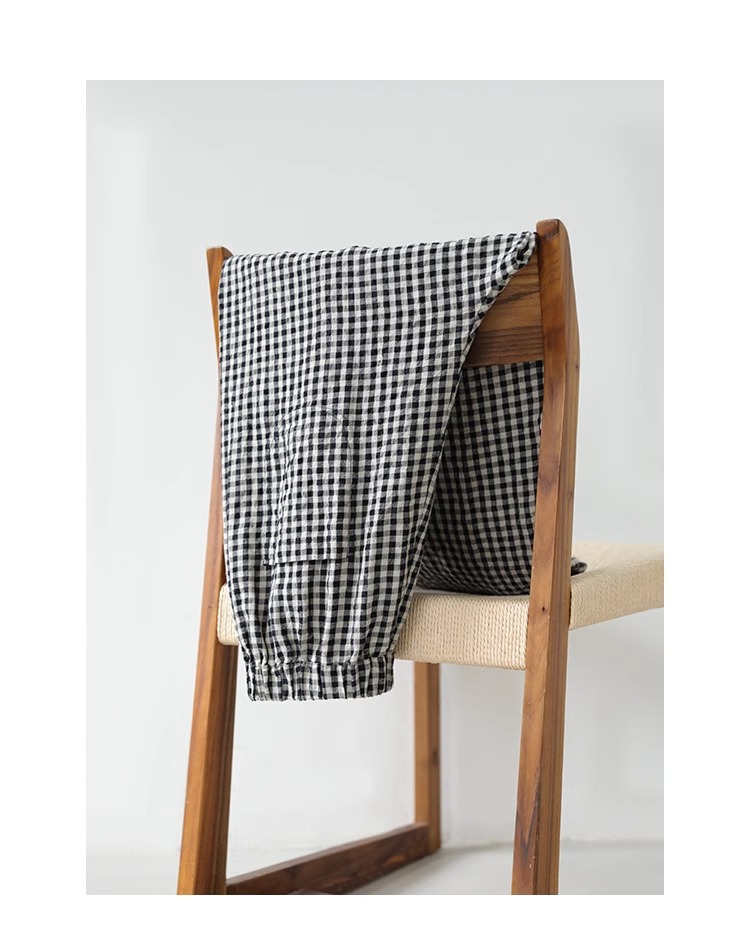 柄 パンツ ギンガムチェック柄ワイドパンツ ウエストゴム