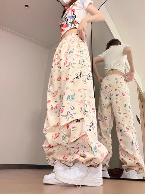 柄 パンツ 花柄プリントカーゴパンツ レディース ワイドボトムス