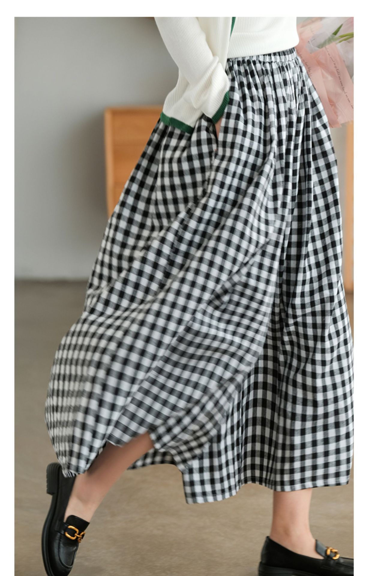 柄 パンツ 格子柄ワイドパンツ体系カバーギンガムチェック