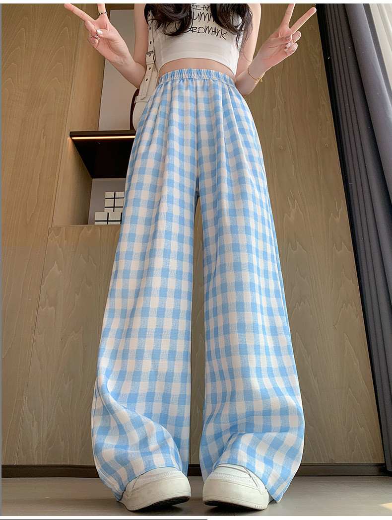 柄 パンツ 涼風格子ワイドパンツ
