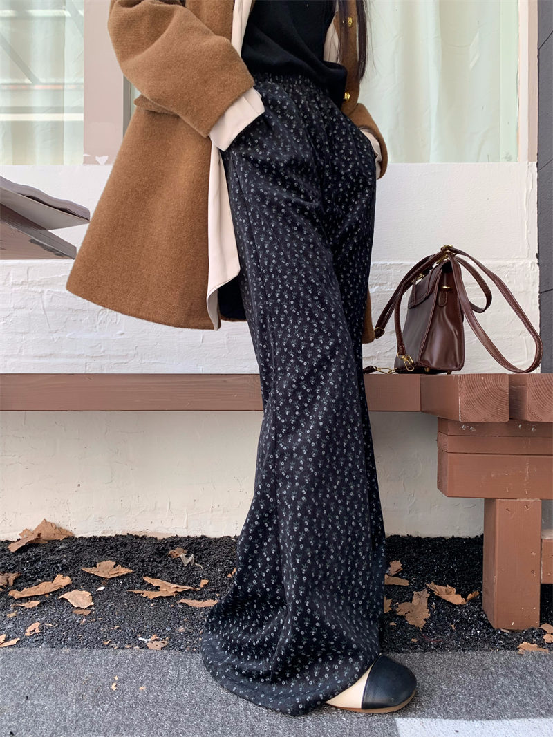 柄 パンツ 秋冬新作 ゆったり 小花柄 ロングパンツ