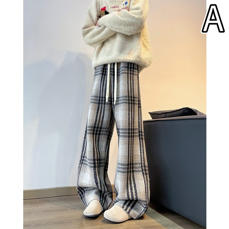 メンズ ウール風 チェック格子柄 パンツ