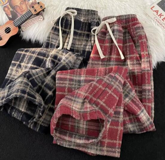 柄 パンツ 秋冬チェック柄パンツ暖かボトムス