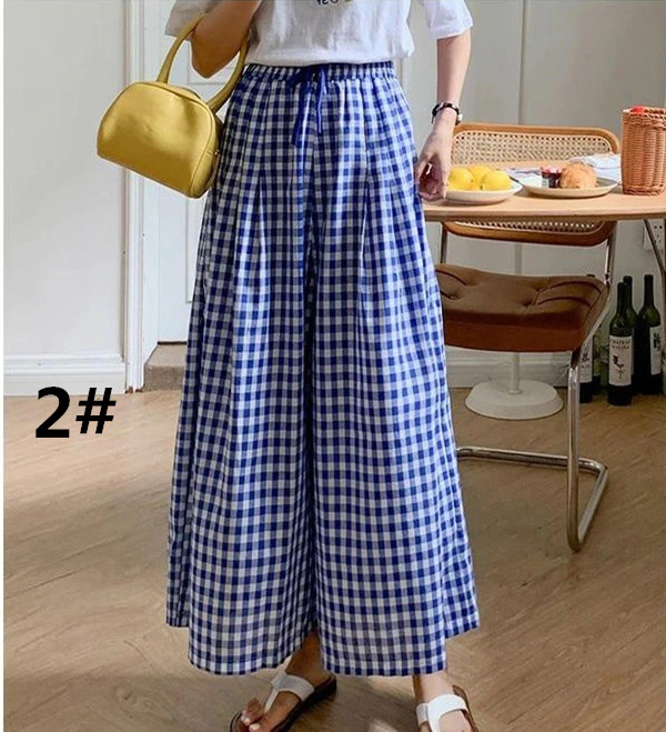 柄 パンツ 二〇二五年新作チェック柄ワイドパンツ女性用ハイウエスト