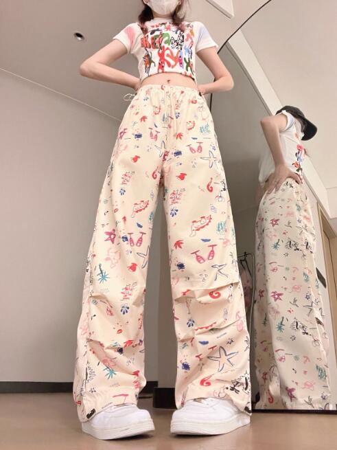 柄 パンツ 花柄プリントカーゴパンツ レディース ワイドボトムス