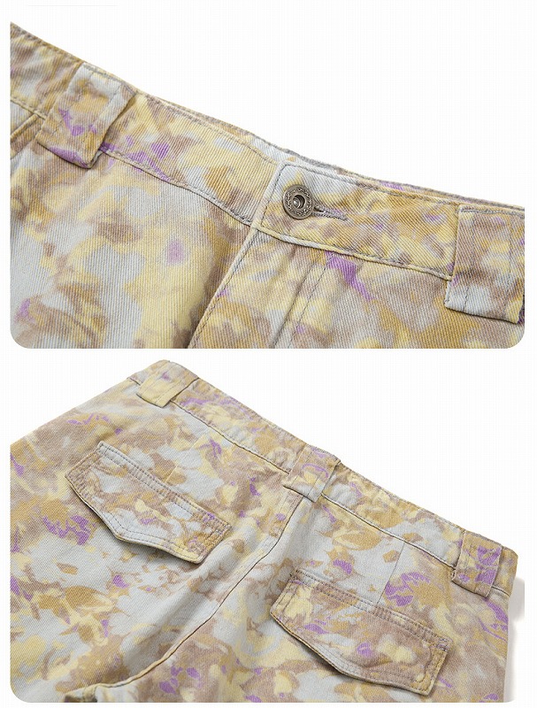 柄 パンツ 迷彩柄ワイドカーゴパンツ男女兼用ストリート