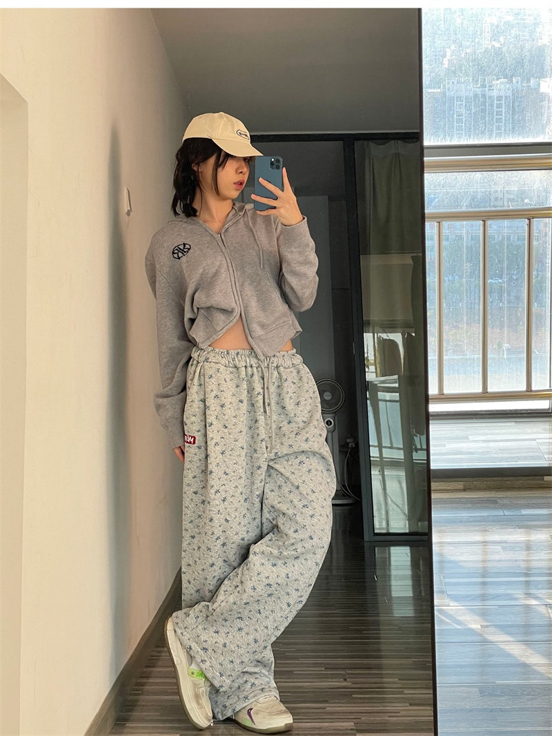 柄 パンツ 韓国風小花柄ワイドパンツゆったりおしゃれロングパンツ