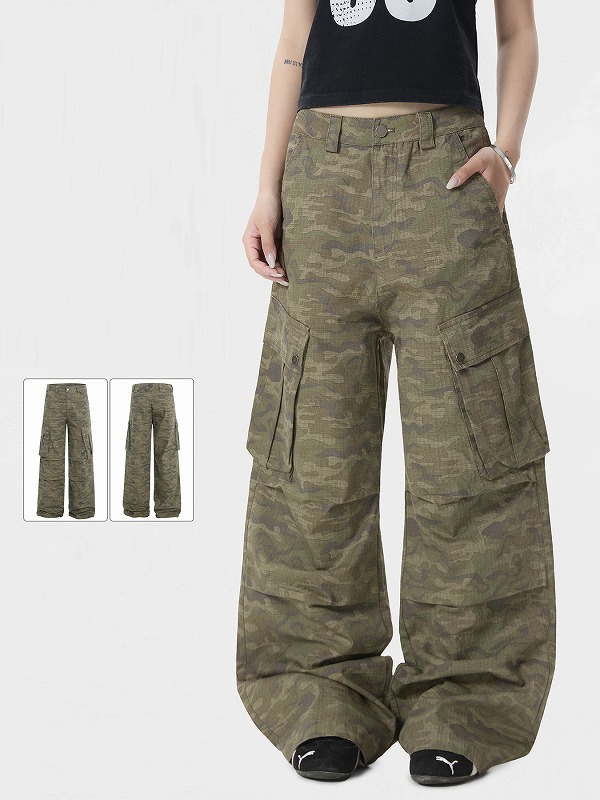 柄 パンツ 迷彩柄 カーゴパンツ 男女兼用 ワイドシルエット ボトムス
