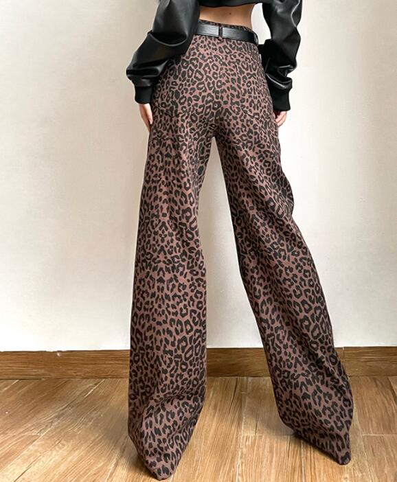 柄 パンツ 女性用ハイウエストワイドパンツヒョウ柄スラックス