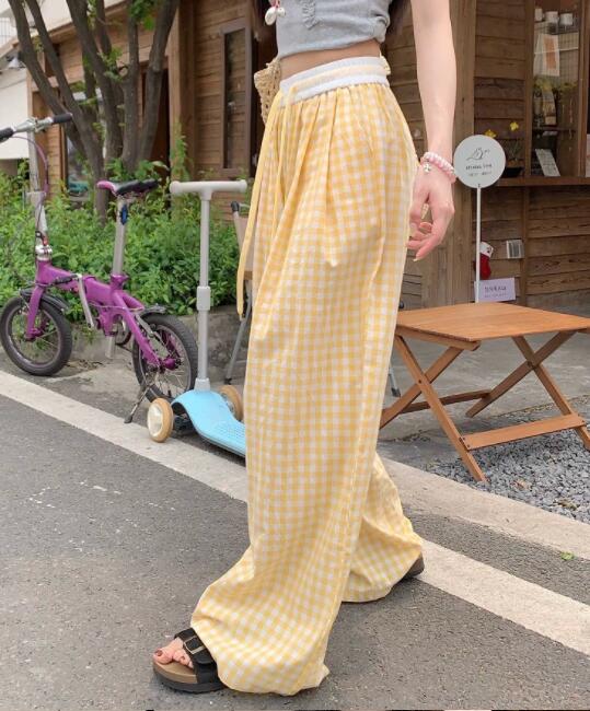 柄 パンツ チェック柄ワイドパンツゆったりボトムス