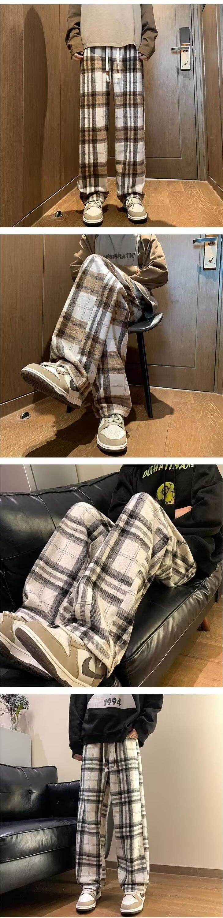 柄 パンツ 格子柄あったかリラックスパンツ