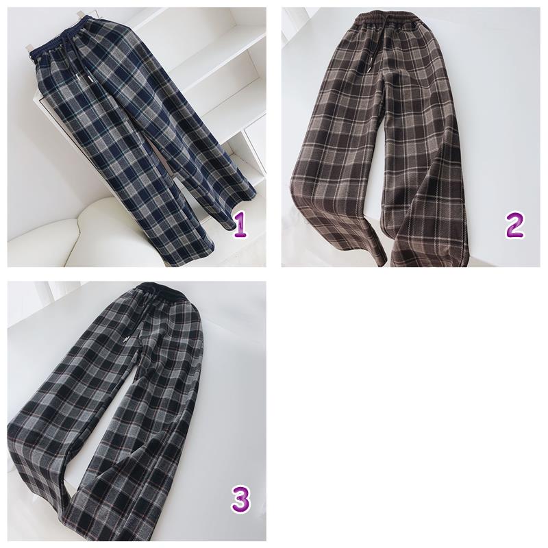 柄 パンツ レディース ハイウエスト ワイドパンツ チェック柄 着痩せ効果
