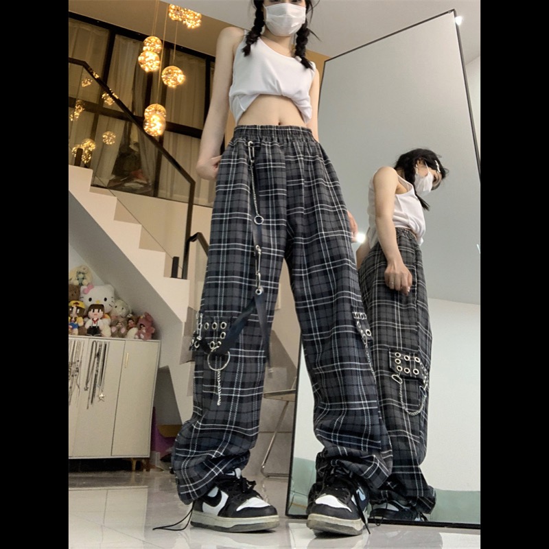 柄 パンツ チェック柄ワイドパンツ レディース ストレートボトムス