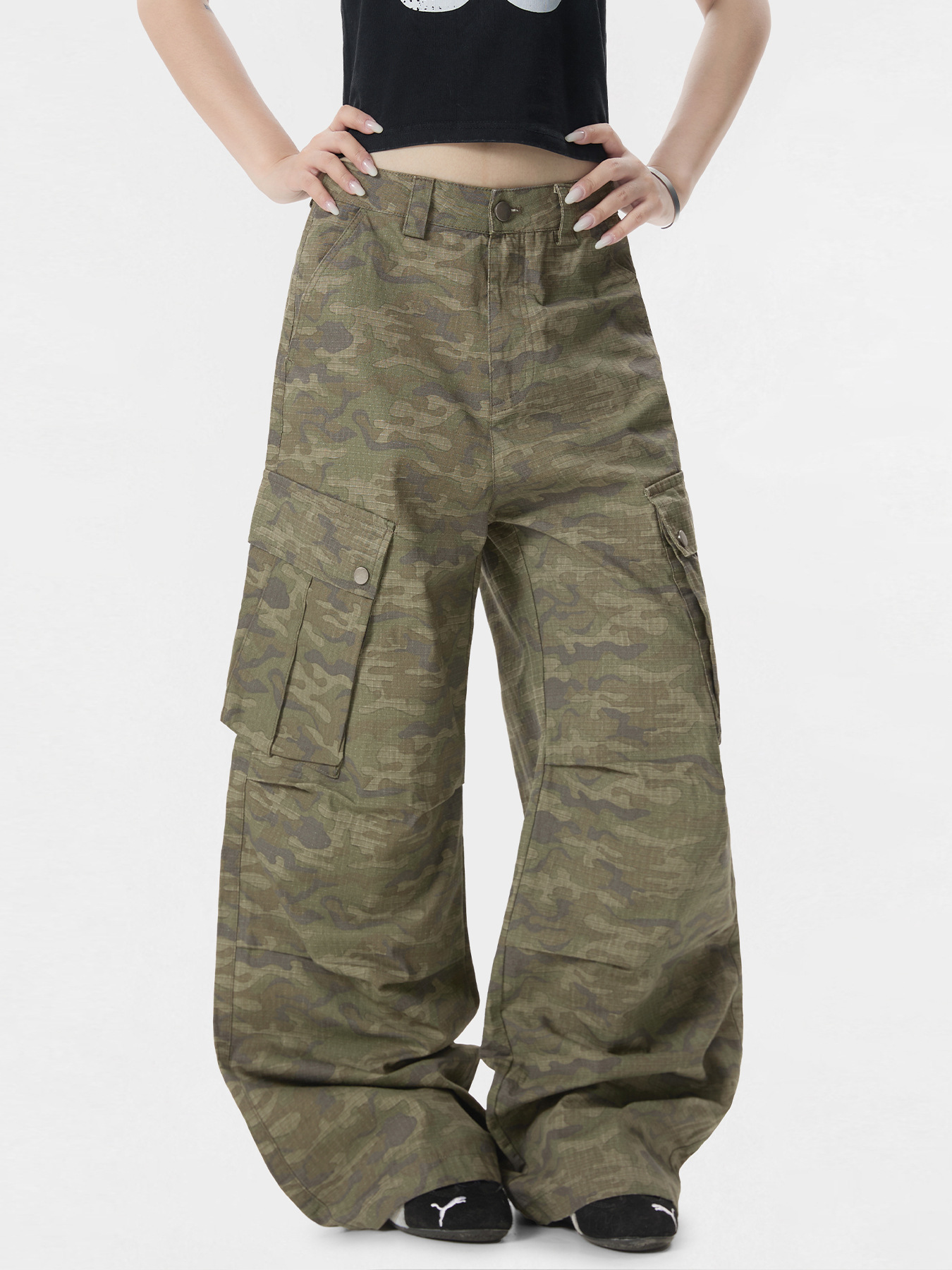 柄 パンツ 迷彩柄 カーゴパンツ 男女兼用 ワイドシルエット ボトムス