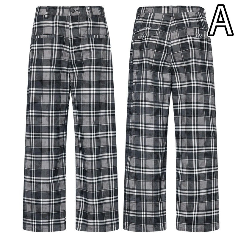 柄 パンツ レトロ格子柄ワイドパンツ チェック柄カジュアルボトムス