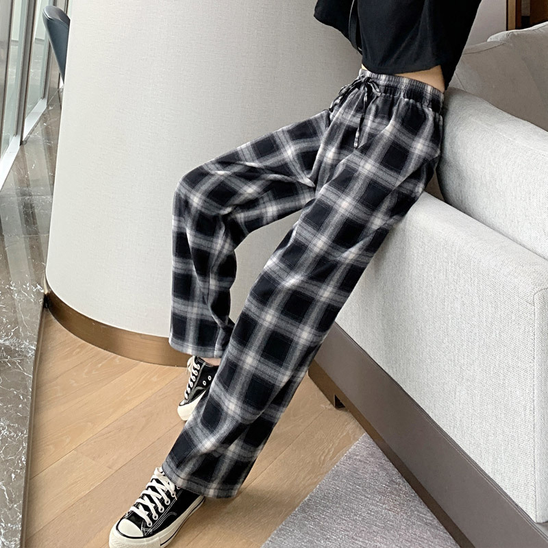 柄 パンツ チェック柄ワイドパンツ ゆったりロング丈ガウチョボトムス