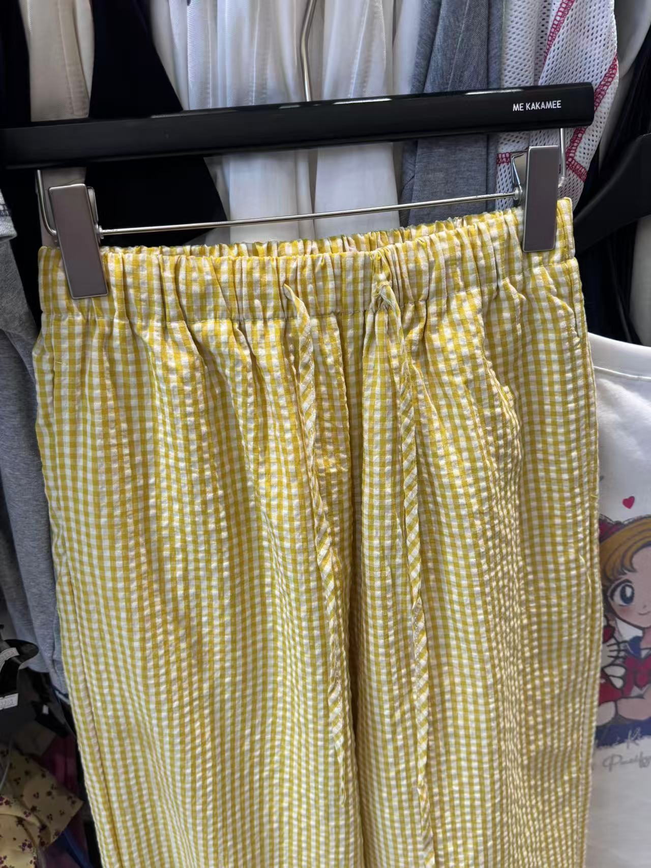 柄 パンツ ふんわり格子ワイドパンツ