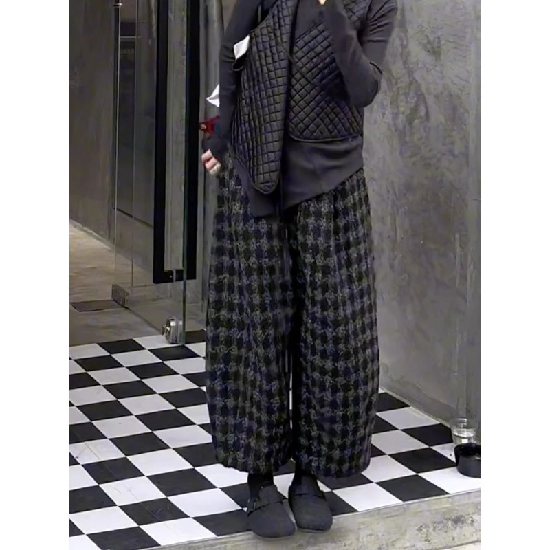 柄 パンツ 秋冬新作 千鳥格子柄パンツ レディース 体型カバー