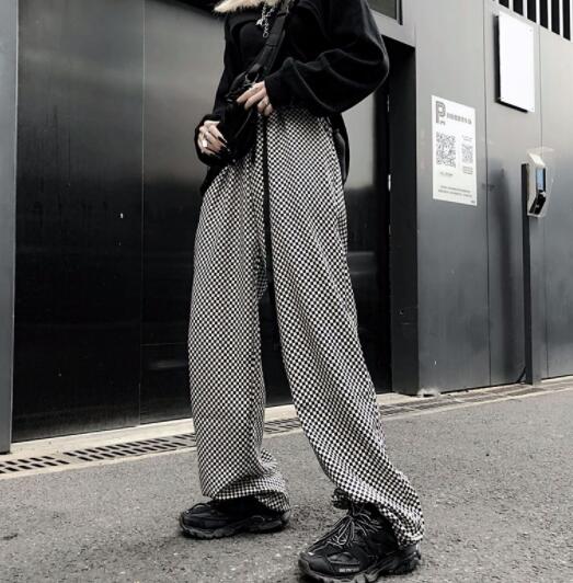 柄 パンツ チェック柄ワイドパンツ ユニセックス ゆったりボトムス
