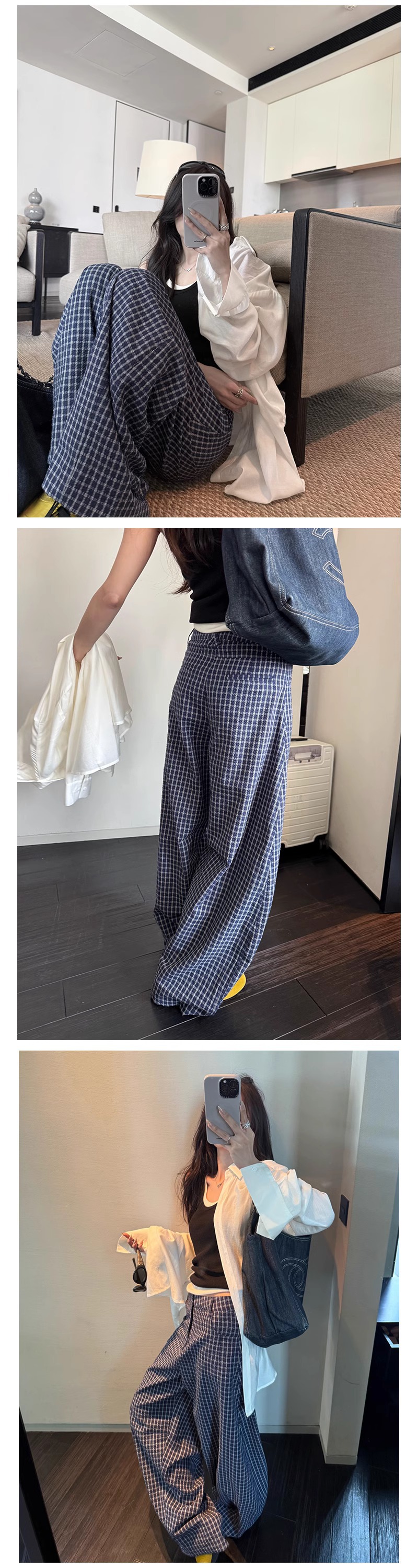 柄 パンツ クラシック格子柄ワイドパンツ