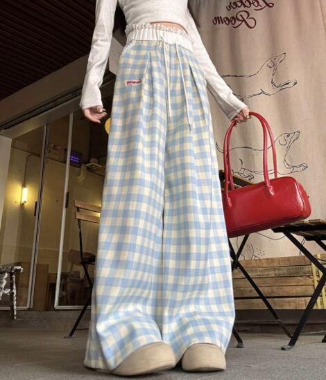柄 パンツ レディース チェック柄 ワイドパンツ ゆったり美脚