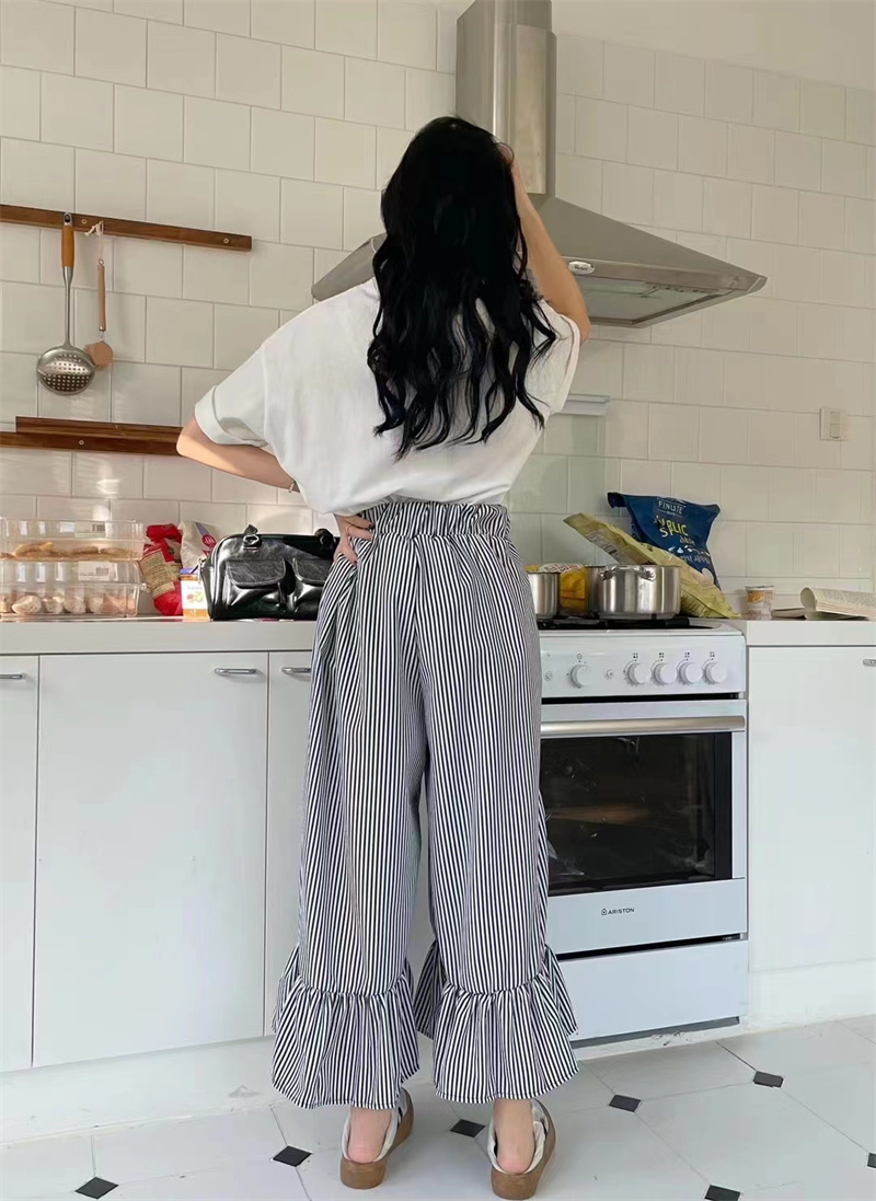 柄 パンツ ゆったりハイウエストチェック柄ストライプ柄パンツ