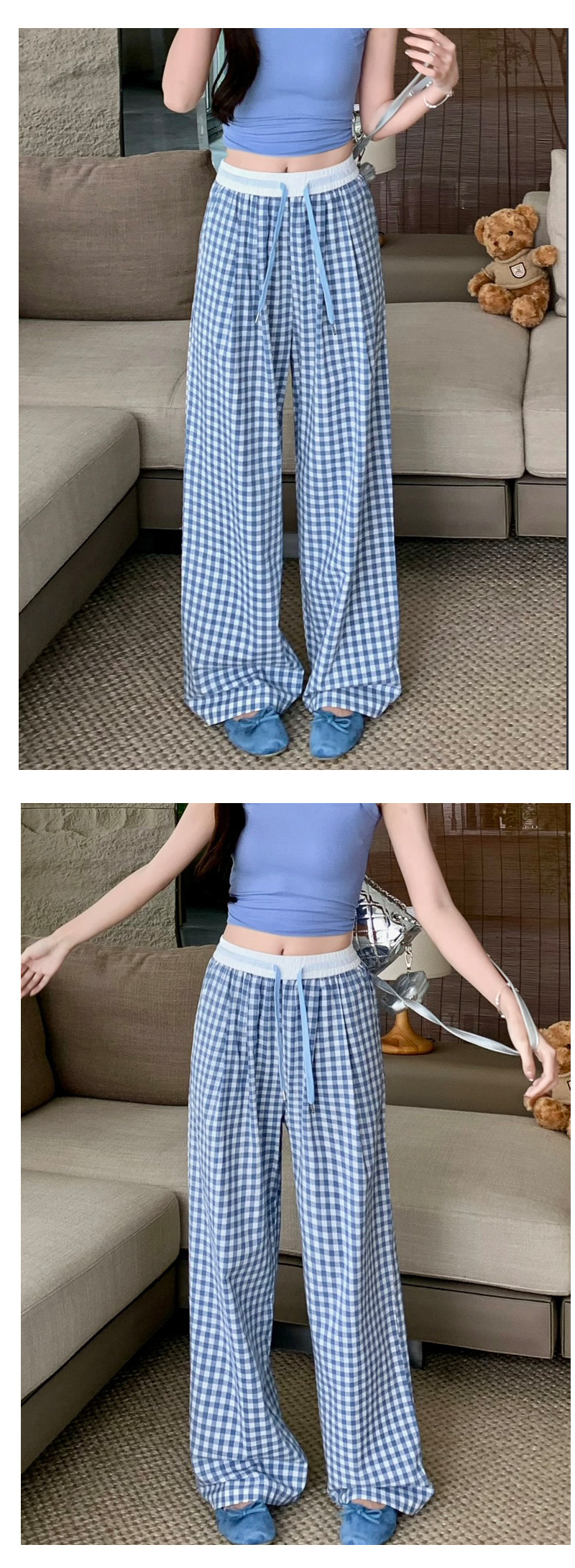 柄 パンツ 格子柄リラックスイージーパンツ