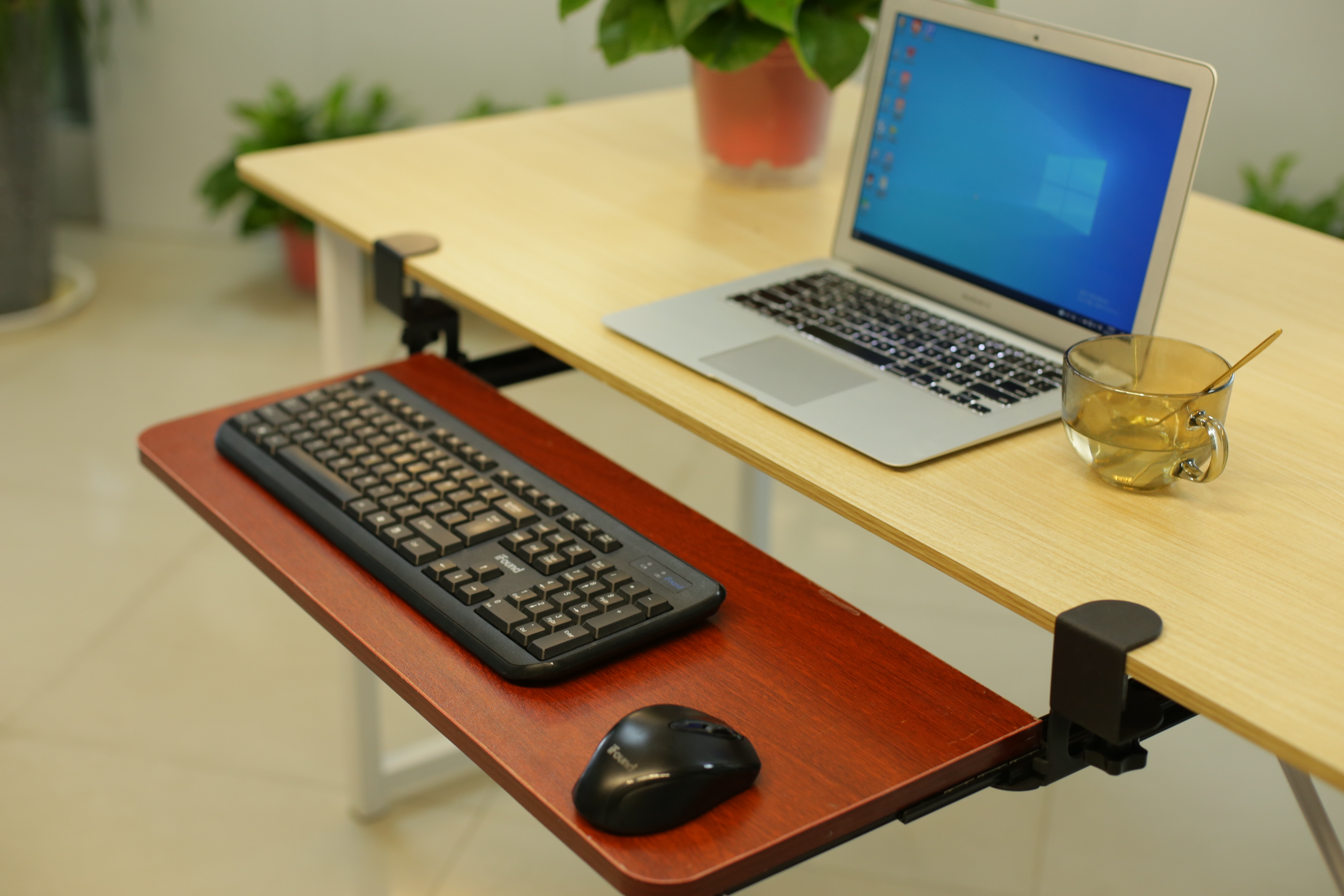 パソコンスタンド 引き出し式木製キーボードトレイ