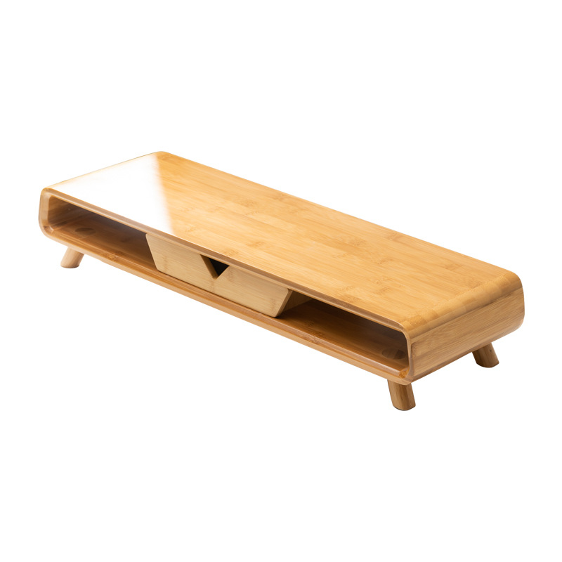 パソコンスタンド 木製引き出し付き多機能デスクトップ収納台