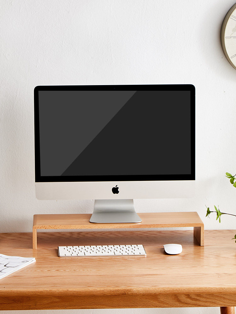 パソコンスタンド 天然木製デスクトップ画面台昇降式収納棚付き