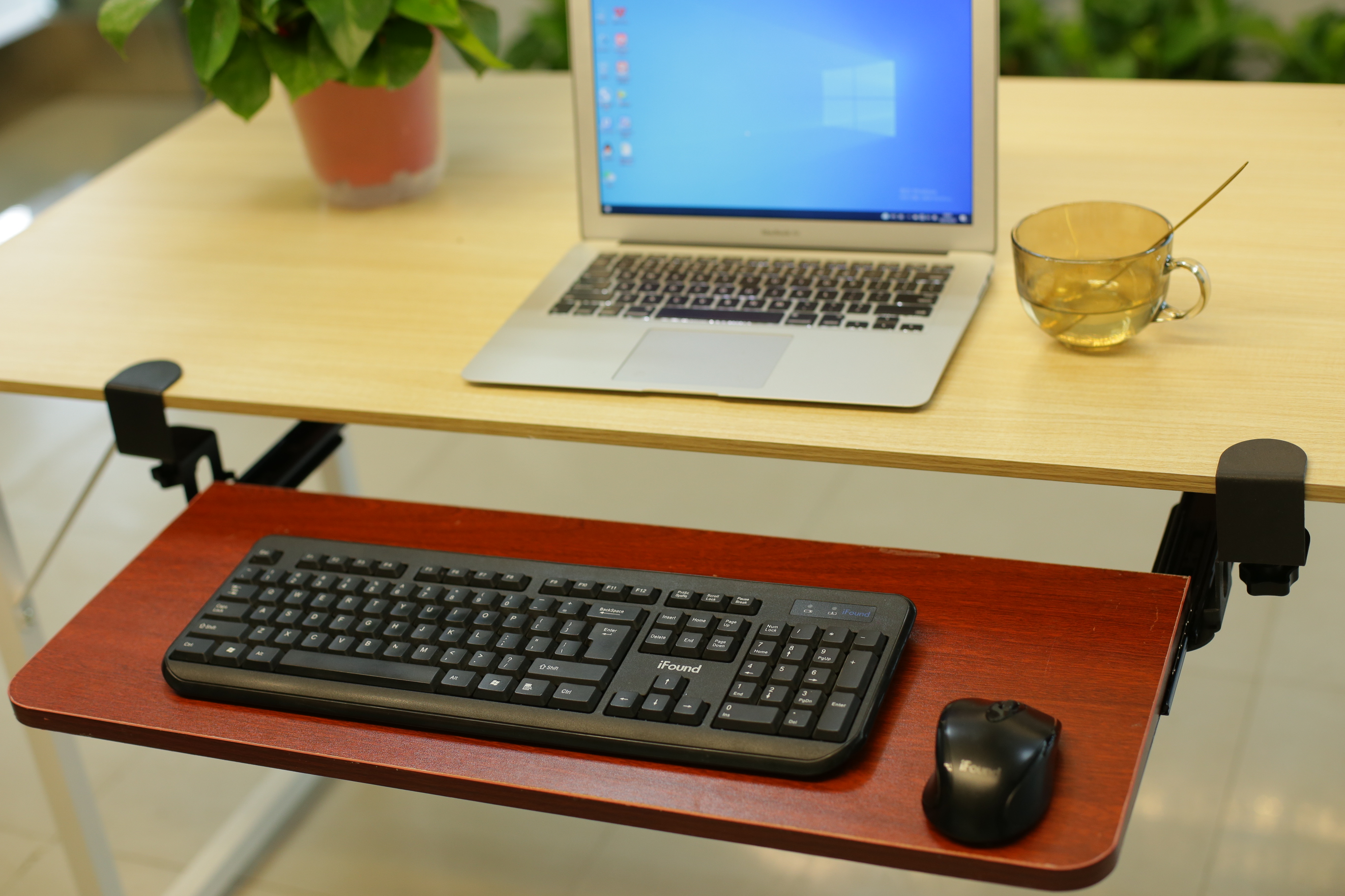 パソコンスタンド 引き出し式木製キーボードトレイ