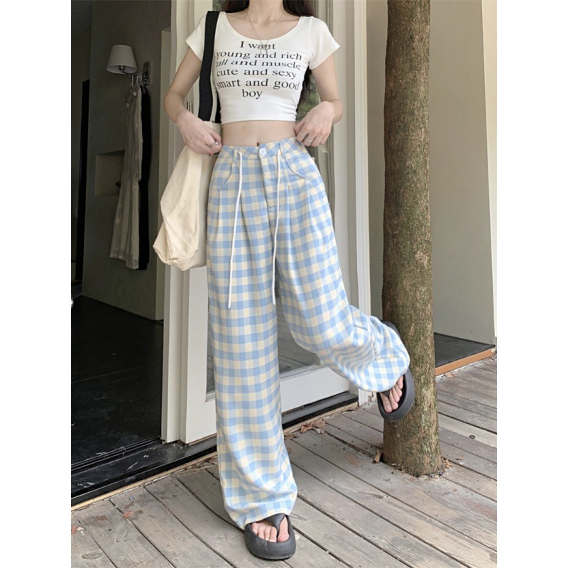 チェックパンツ ゆったりギンガムワイドパンツ