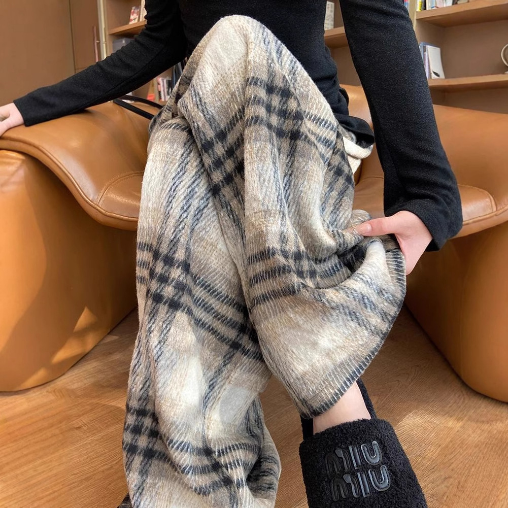 チェックパンツ ふんわり起毛 リラックスチェック柄パンツ