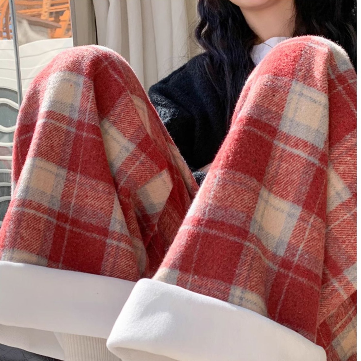 チェックパンツ 裾折り返し チェック柄 テーパードパンツ