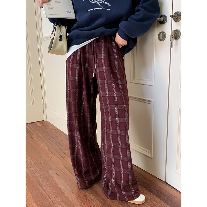 チェックパンツ ウエストゴム タータン ゆったりワイドパンツ