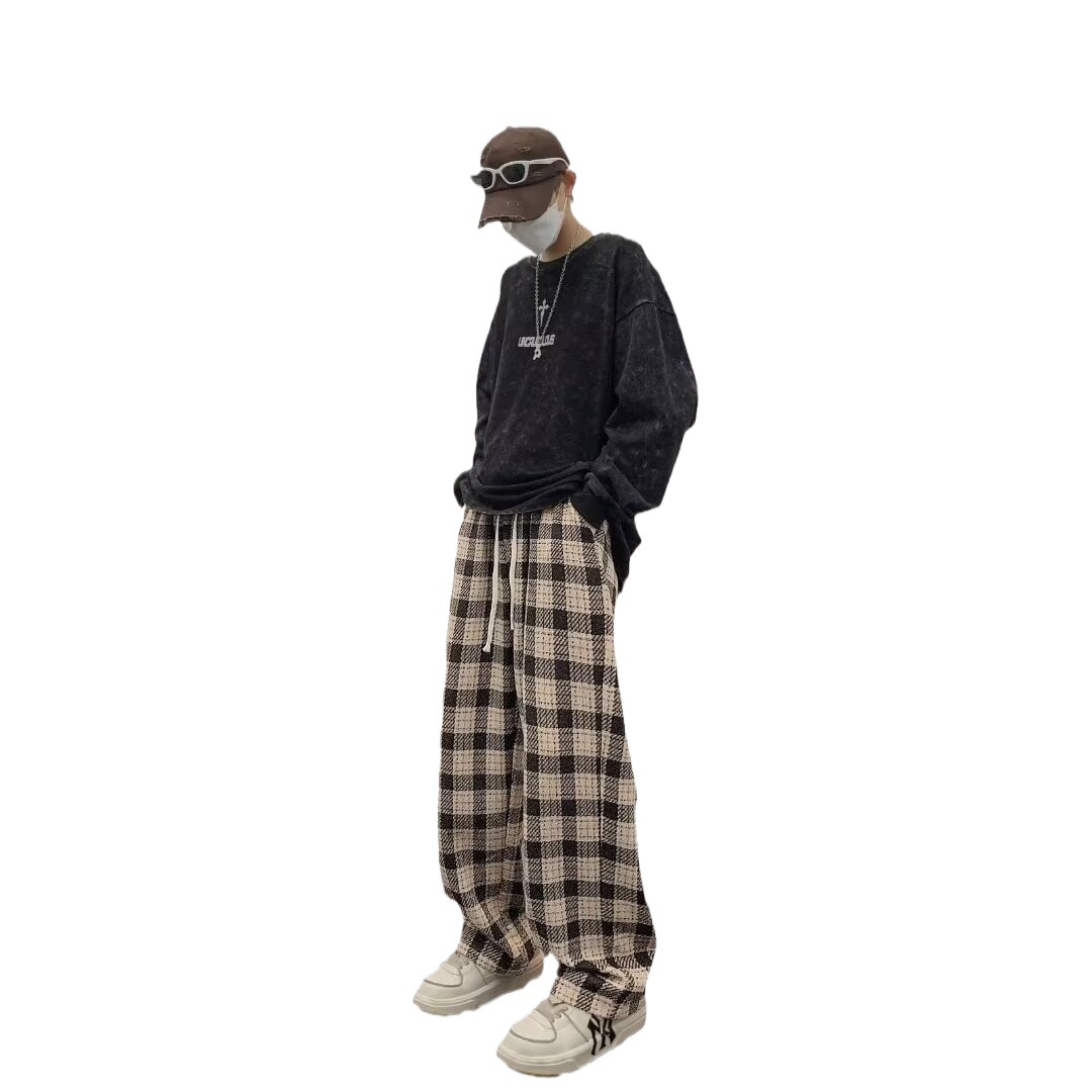 チェックパンツ ゆったりチェックワイドパンツ