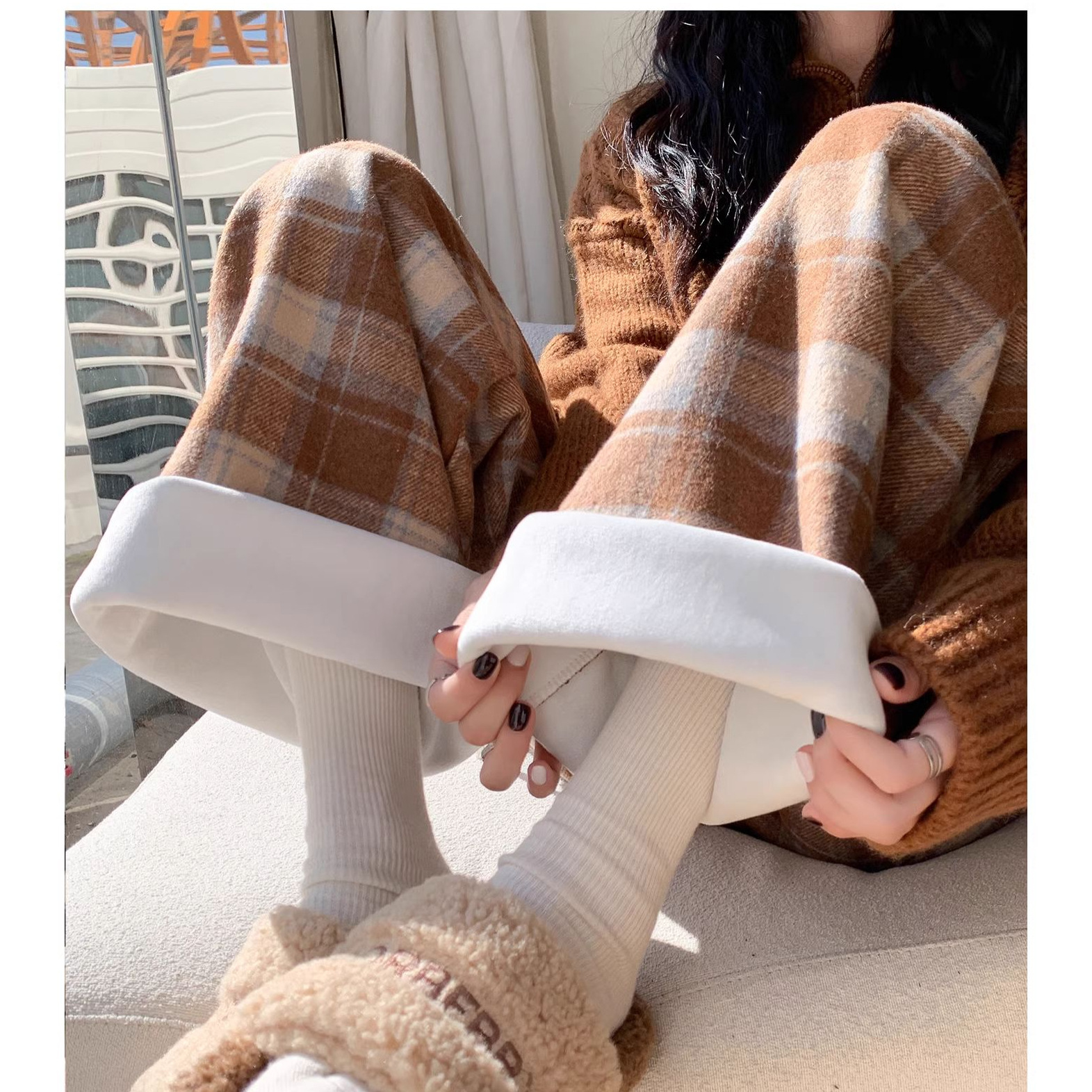 チェックパンツ 裾折り返し チェック柄 テーパードパンツ