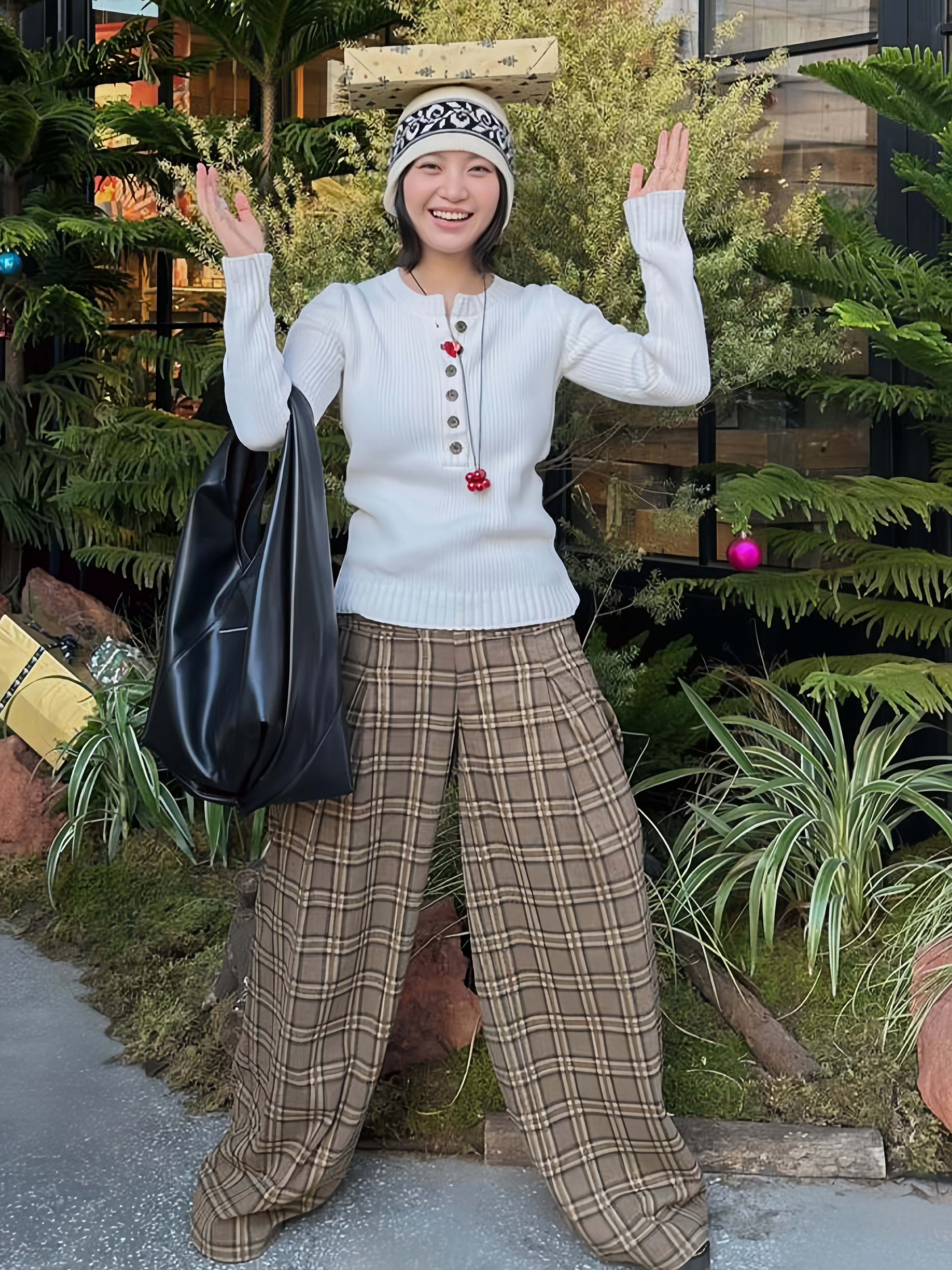 チェックパンツ ゆったりチェックワイドスラックス