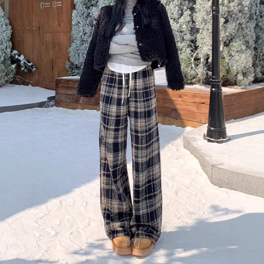 チェックパンツ ゆったりチェック柄もこもこルームパンツ