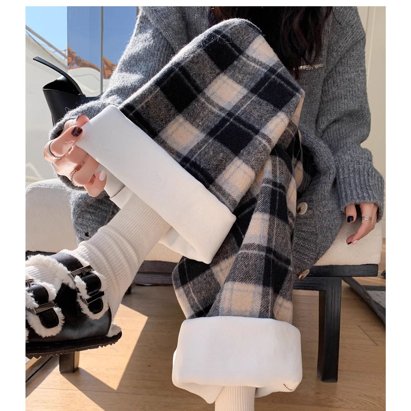 チェックパンツ 裾折り返し チェック柄 テーパードパンツ