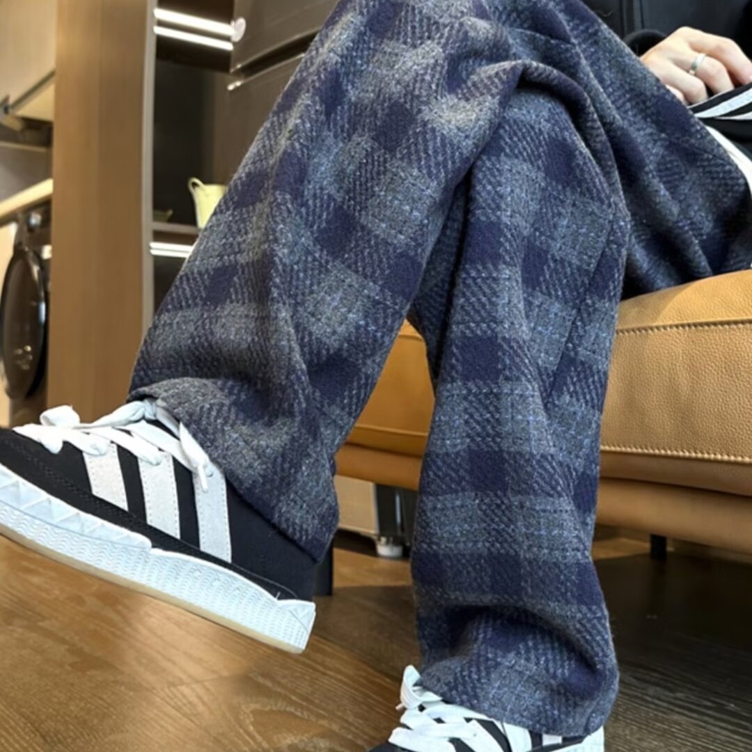 チェックパンツ あたたか起毛チェックワイドパンツ