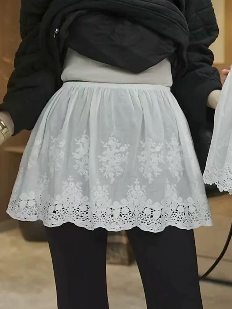 ペチコート 花柄刺繍レース裾ゴムウエストペチコートスカート